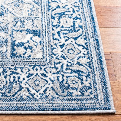 Navy and Light Grey Synthetic 4' x 6' Hand-Knotted Area Rug