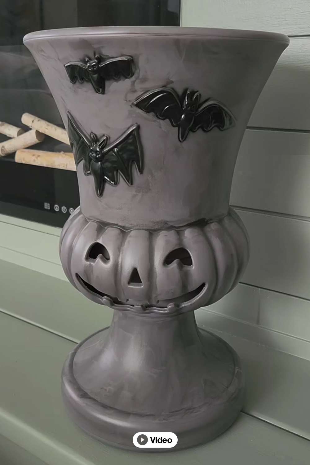 user image by @homewithamandaj, 17" Textured Pumpkin Urn Bat Style Halloween Decorative Prop Gray - Hyde and EEK! Boutique™