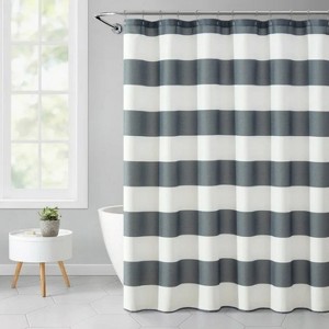 LunaLulinlk Gray Striped Printed Fabric Shower Curtain - 1 of 4