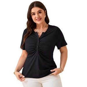 Clearlove Plus Size Shirt for Women Summer Tunic Top Casual Pleated Button Up T-Shirt - 1 of 4