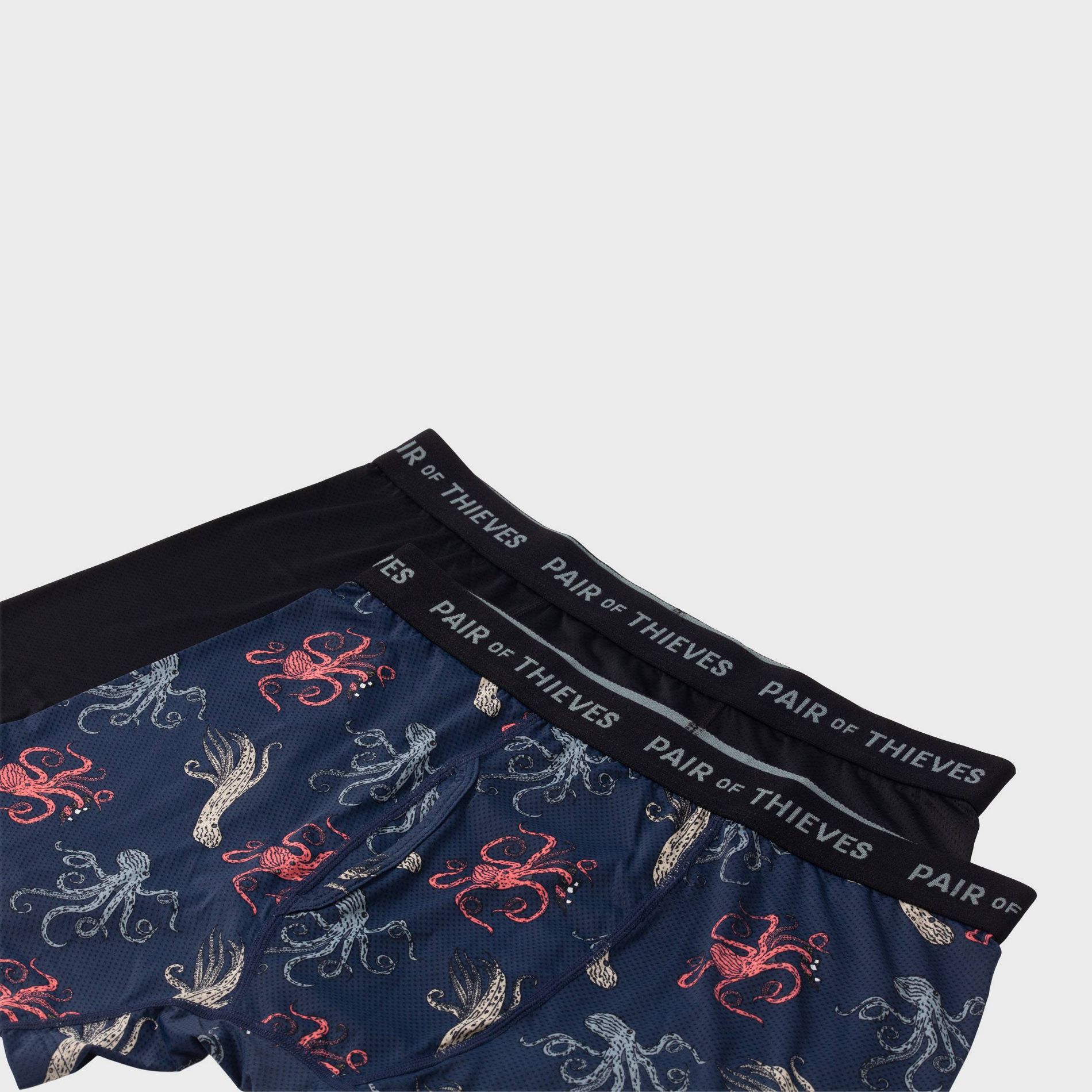 Pair of Thieves Men's 2pk Super Fit Boxer Briefs - Black M: Tagless, Mesh, Aquatic Animal Pattern