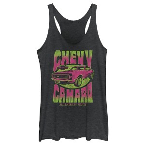 Women's General Motors Retro Pink and Green Chevy Camaro Racerback Tank Top - 1 of 4