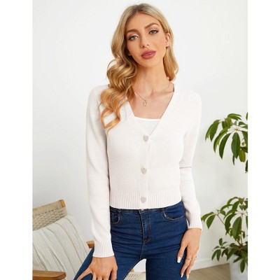 WhizMax Women's Cropped Sweater Cardigan Long Sleeve V-Neck Sweater Rib Open Front Shrugs