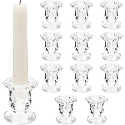 Crystal Glass Candle Holders Set of 12, Clear Taper Candlestick Pillar Candle Holder 2"x2"x2.3"