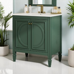 Mshliw 30 Inch Bathroom Vanity with Sink, Freestanding Cabinet with Double Doors and Drawer, Soft Close Hinges, Vintage Style - 1 of 4