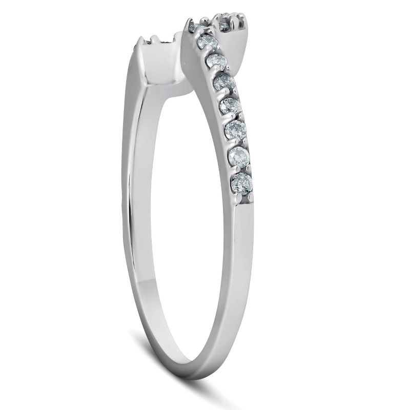 Pompeii3 1/4Ct Diamond Curved Contour Guard Band Womens Wedding Ring 14k White Gold, 3 of 6