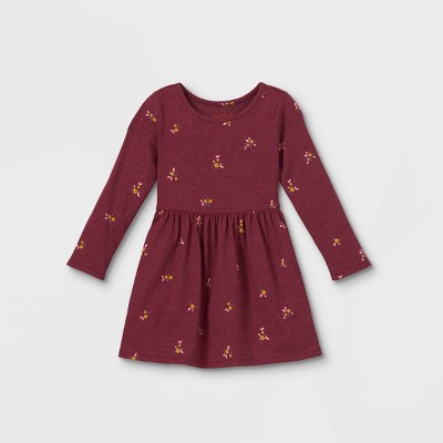 Toddler Girls' Knit Long Sleeve Dress - Cat & Jack™ Burgundy 12M
