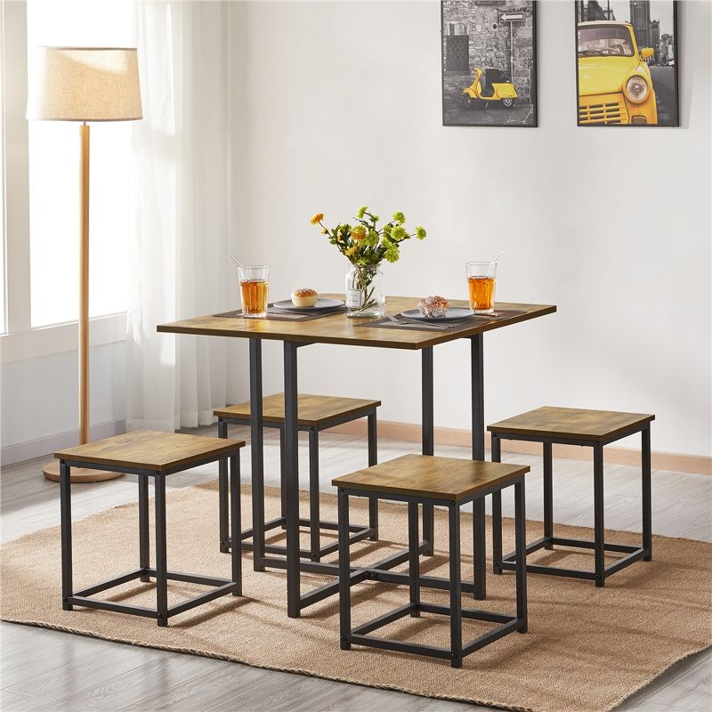 Yaheetech 5-Piece Dining Room Set with 1 Square Table, 4 Backless Stools, Kitchen Table Set, 3 of 10