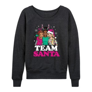 Women's - Barbie - Holidays & Christmas Lightweight French Terry Wide Neck Long Sleeve Shirt - 1 of 4