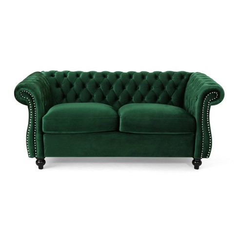 Green leather deals loveseat