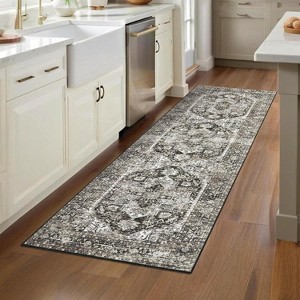 5'x7' Washable Rug, Non-Slip Vintage Medallion Low-Pile Rug, Foldable for Living Room, Dining Room & Bedroom, Blue Green - 1 of 4