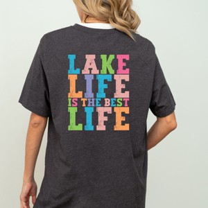 Simply Sage Market Lake Life Distressed Colorful Front and Back Design Short Sleeve Tee - 1 of 4