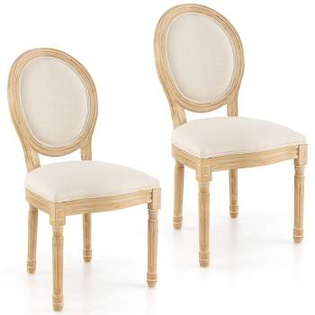 Tangkula Dining Chair Set of 2 French Style Rubber Wood Kitchen Side Chair w/ Sponge Padding Beige