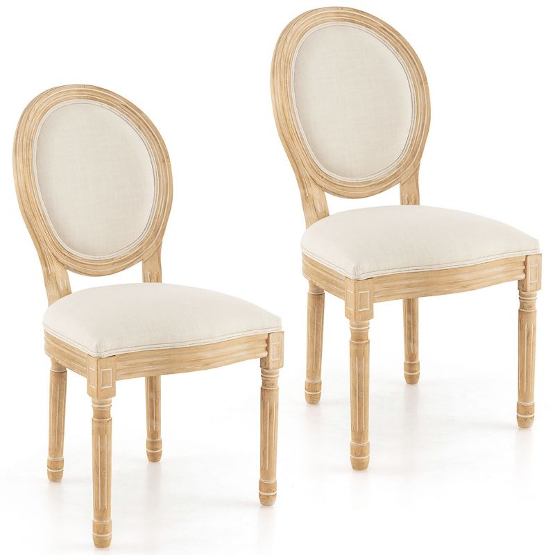 Tangkula Dining Chair Set of 2 French Style Rubber Wood Kitchen Side Chair w/ Sponge Padding Beige, 1 of 11