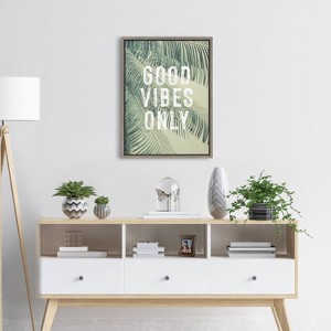 18" x 24" Sylvie Vintage Tropical Palms Good Vibes Only Canvas: Wall Display, Quote Art - Kate & Laurel All Things Decor - 1 of 4