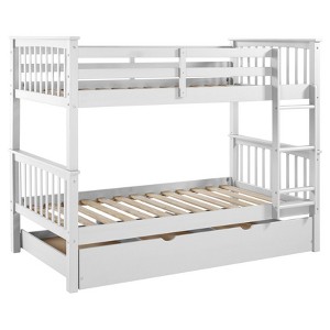 Solid Wood Twin Bunk Bed with Trundle Bed - White - Saracina Home