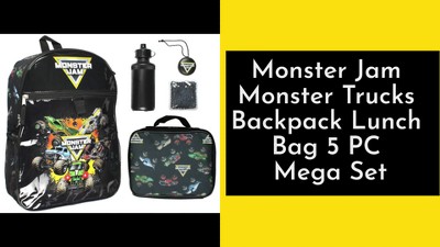 Monster Jam Megladon Grave Digger Max D Monster Trucks Backpack Lunch Bag Water Bottle Ice Pack 5 Piece Mega Set