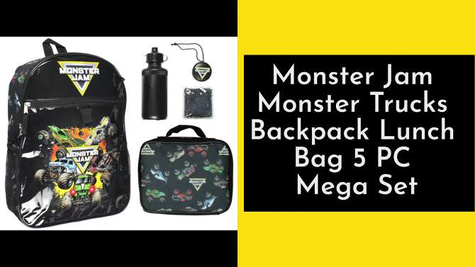 Monster Jam Monster Trucks Backpack Lunch Bag Water Bottle 5 PC Mega Set Black, 2 of 8, play video