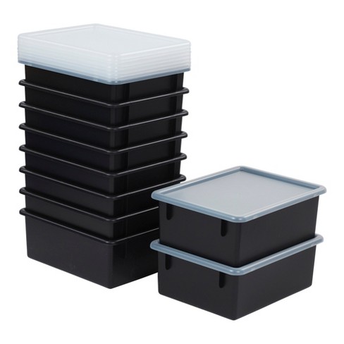 ECR4Kids Letter Size Tray with Lid, Storage Containers, Black, 10-Pack