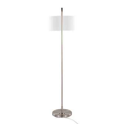 63.75" Brushed Nickel Arc Floor Lamp with White Linen Shade