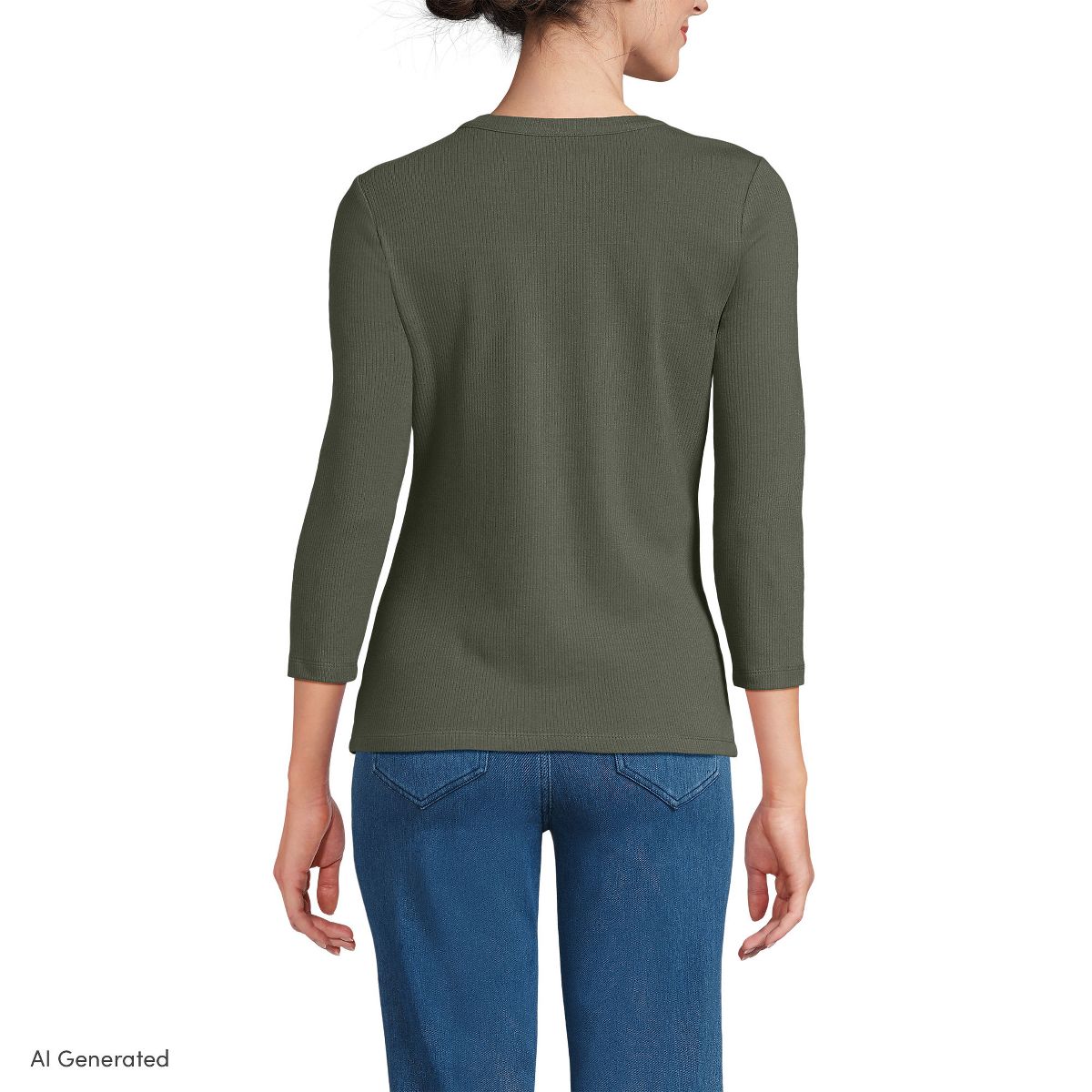 Lands' End Women's 3/4 Sleeve Polished Rib Henley Top - thumbnail 8