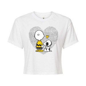 Women's - Peanuts - Charlie Snoopy Dot Heart Cropped Graphic T-Shirt - 1 of 4
