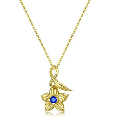 Molenia Birth Flower Necklace for Women 925 Sterling Silver 14K Gold Plated Birthstone, Cute Birth Month Floral Pendant Dainty Birthday Jewelry