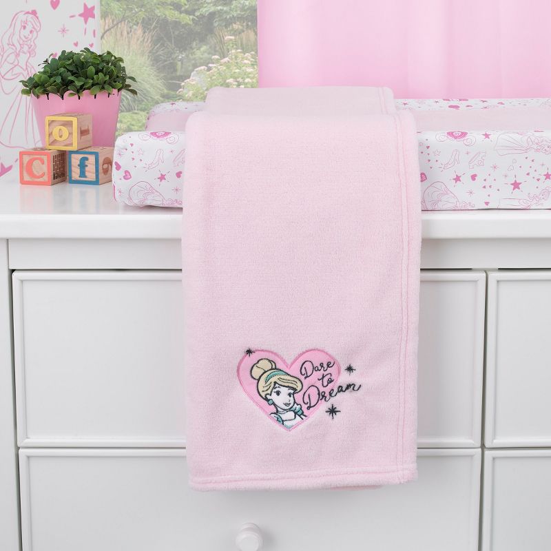 Disney Princess - Dare to Dream Super Soft Pink Heart Cinderella Coral Fleece Baby Blanket, 2 of 5