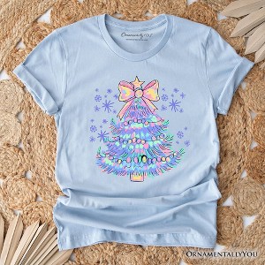Light Blue Christmas Tree Bow T-Shirt, Coquette Colorful Holiday Tee | OrnamentallyYou - 1 of 4
