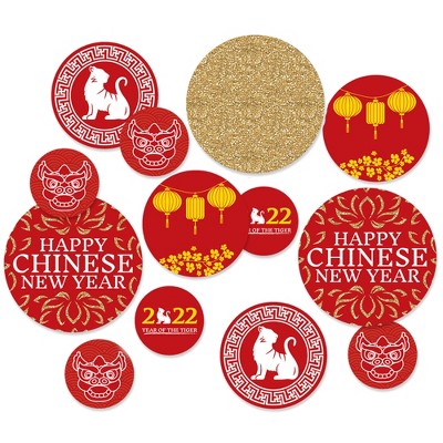 Big Dot of Happiness Chinese New Year - 2022 Year of the Tiger Party Giant Circle Confetti - New Year Party Decorations - Large Confetti 27 Count