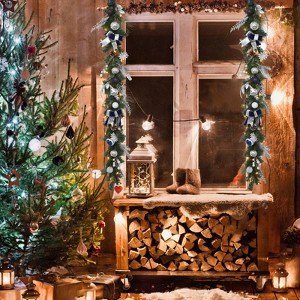 6ft Christmas Garland with Lights | Battery-Powered Pine Cone Garland w/Berries, Bows, Flowers & Ball Ornaments for Fireplace Mantle - 1 of 4