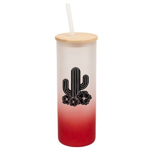 Elanze Designs Cactus Desert Flower Garden Wrap-Around Design 25 Ounce Frosted Gradient Glass On-The-Go Coffee Travel Skinny Tumbler Mug Cup, Bamboo - 1 of 1