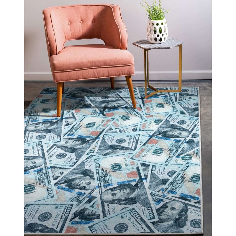 Well Woven Money Collection New Hund Dollar Bill Green Blue Area Rug, 3 of 9