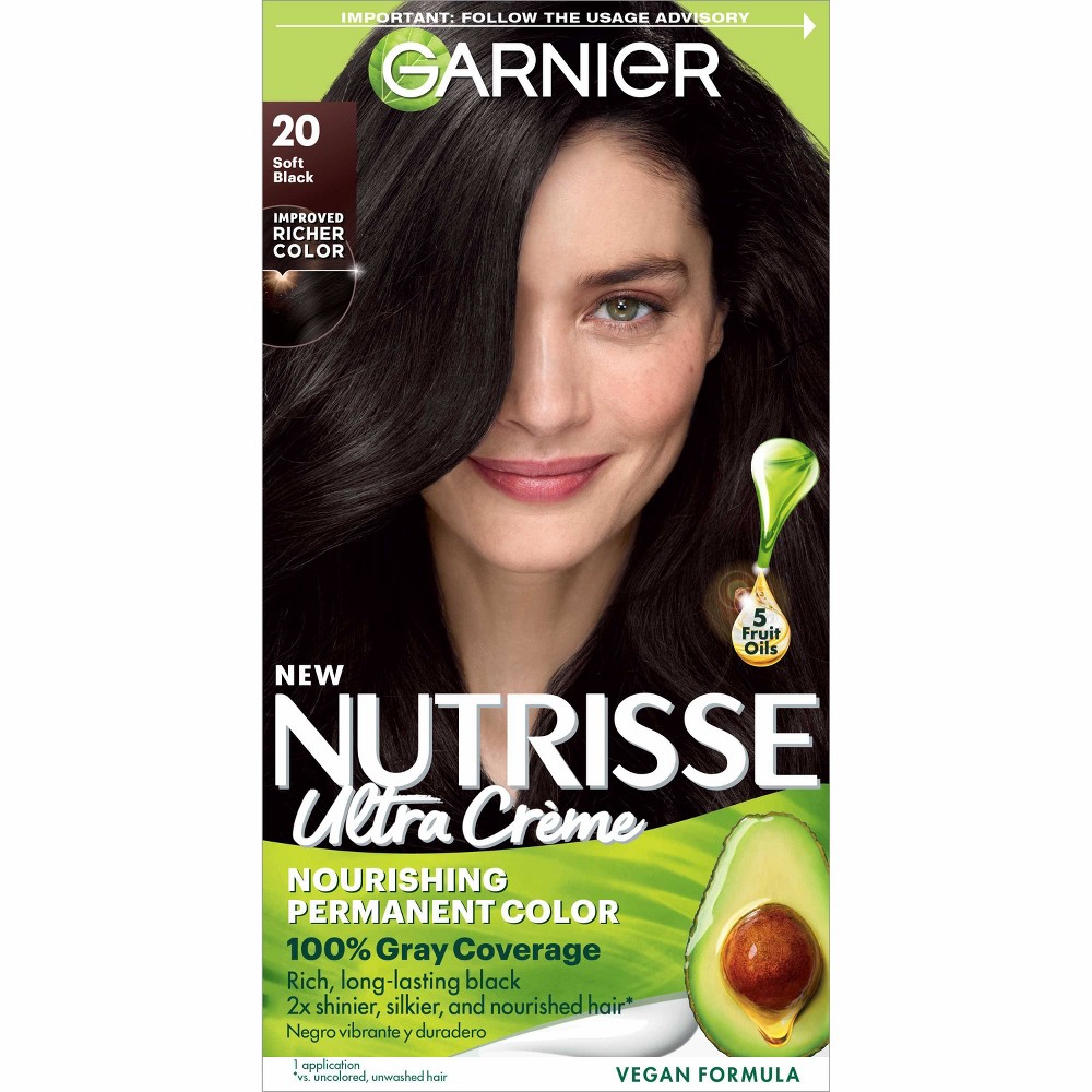 Photos - Hair Dye Garnier Nutrisse Nourishing Permanent Hair Color Creme - 20 Soft Black 