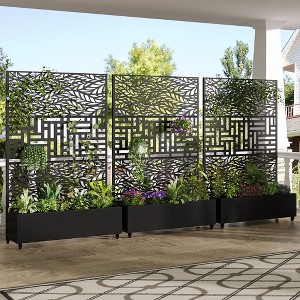 Wooakway 72"H Two-tone Patio Planter Box with Trellis Metal Raised Garden Bed Black Decorative Privacy Screen with Wheels - 1 of 4