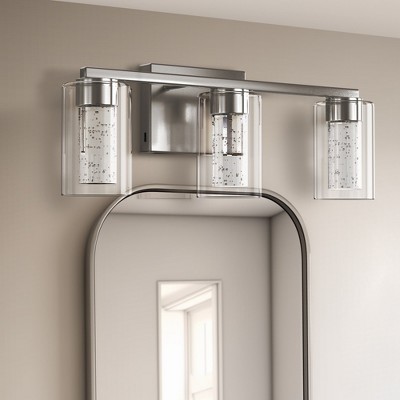 YANSUN 18 in. 9W 3-Light Brushed Nickel Integrated LED Vanity Light with Glass Shade, 3000/4000/6000K