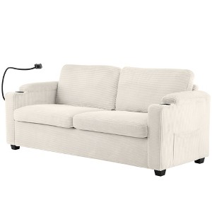 GlasFlength Seating Sets, Spacious Striped Sectional Sofa, Perfect for Social Gatherings, Beige, 72.8"*30.7"*33" - 1 of 4
