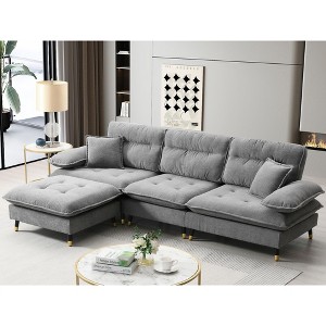 Okak 106" L-Shaped Convertible Sectional Sofa 4 Seat with Movable Ottoman&2-tone Adjust Legs,Cloud Chenille Couch for Living Room,Apartment, Gray - 1 of 4