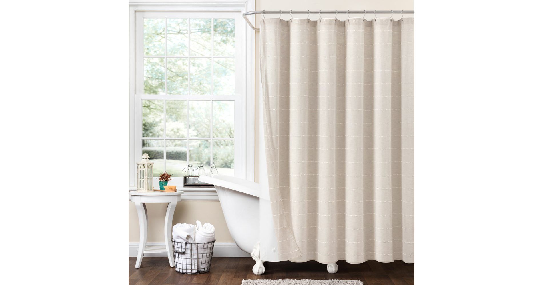 Farmhouse Textured Sheer With Peva Lining Shower Curtain 2Pc Set 72X72
