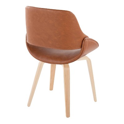 Camel Faux Leather and Natural Wood Upholstered Chair Set