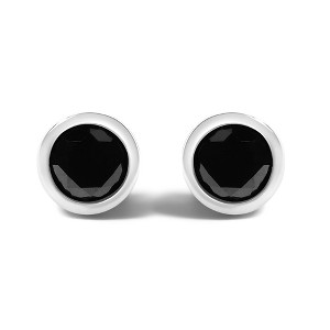 Haus of Brilliance Silver Round Brilliant-Cut Black Diamond Bezel-Set Stud Earrings - 1 of 4