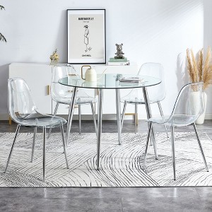 GDFStudio Callan Modern Glass 5 Piece Dining Set with Tempered Glass Table and Transparent Chairs - 1 of 4