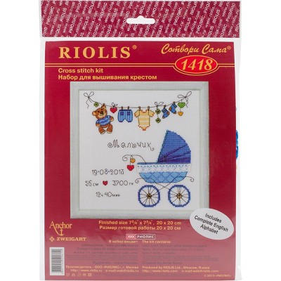 RIOLIS Counted Cross Stitch Kit 7.75"X7.75"-It's A Boy! Announcement (28 Count)