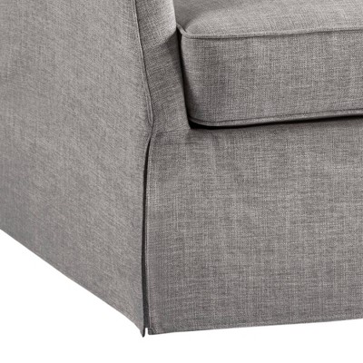 Gray Skirted Swivel Armchair with Lumbar Pillow
