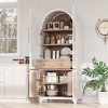 71" Tall MDF Arched Glass-Door Kitchen Pantry Cabinet with Door Shelves, Adjustable Shelves and Hidden Drawer for Kitchen, Dining Room - 4 of 4
