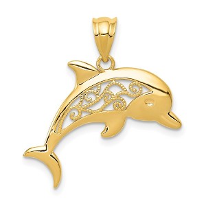 Black Bow Jewelry 14k Yellow Gold Filigree Dolphin Pendant - 1 of 4