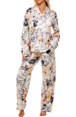 ADR Women's Front Tie Pajamas Set with Pockets, Tropical Floral Safari  Prints Watercolor Floral Small