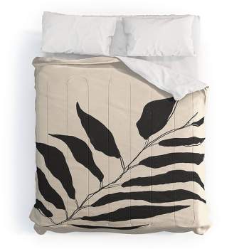 Breezy Palm Polyester Comforter & Sham Set Beige/Black - Deny Designs
