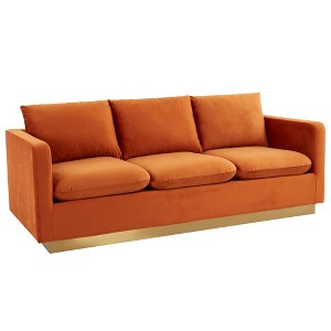 LeisureMod Nervo Mid-Century Modern Sofa Upholstered in Velvet with Gold Frame - 1 of 4