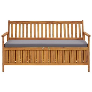 vidaXL Storage Bench Natural wood and dark grey Solid Acacia wood, Polyester - 1 of 4